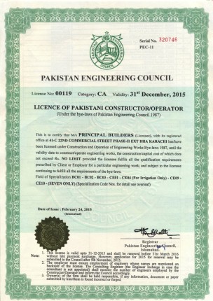 PEC License C-A Category 2015 (No Limit Contractor) 