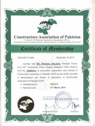 Constructors Association of Pakistan Membership Certificate