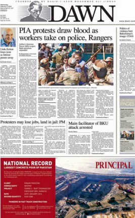 Dawn National Front Page - Largest Concrete Pour of Pakistan